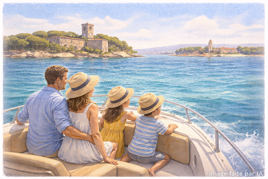 Famille en bateau — Balade en mer sous le soleil méditerranéen, une activité incontournable à Cannes en famille.