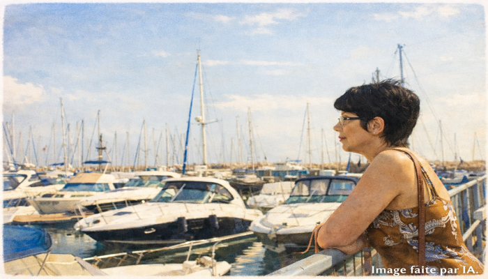 Femme observant les yachts au port Canto lors d’une Promenade de la Croisette à Cannes