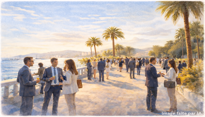 Professionnels échangeant sur la Croisette