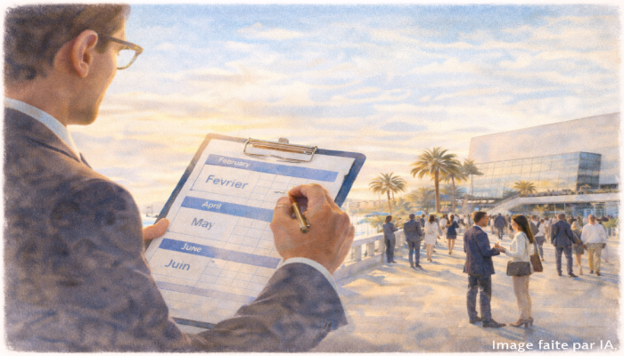 Agenda professionnel planifiant les événements du Palais des Festivals et des Congrès de Cannes