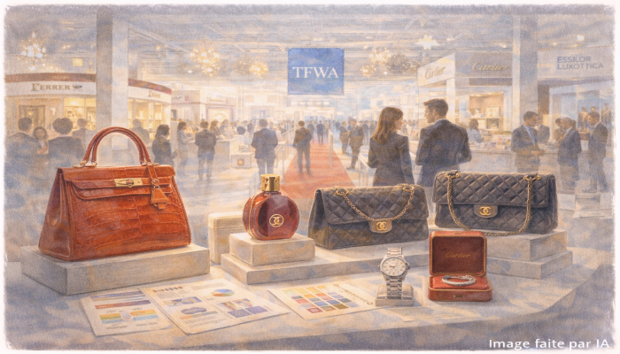 Accessoires de luxe exposés lors du TFWA au Palais des Festivals et des Congrès de Cannes