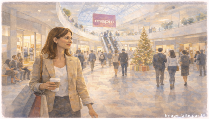 Jeune femme évoluant dans un centre commercial neuf