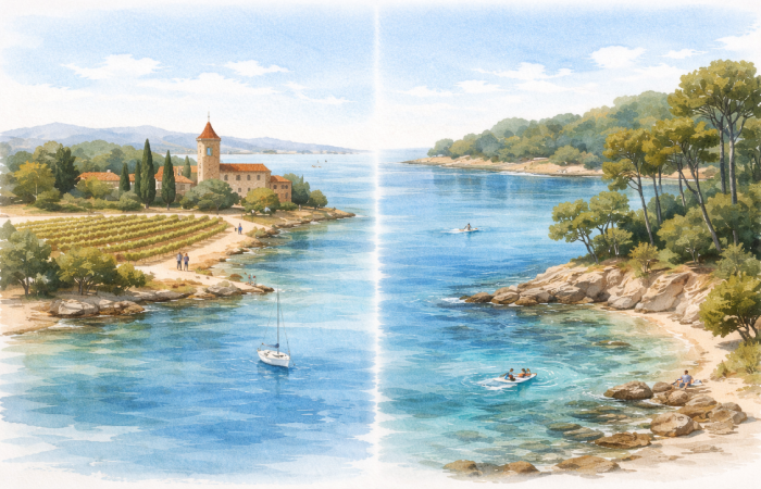 Dualité des ïles de lérins, abbaye paisible et nature sauvage, mer bleue et criques méditerranéennes