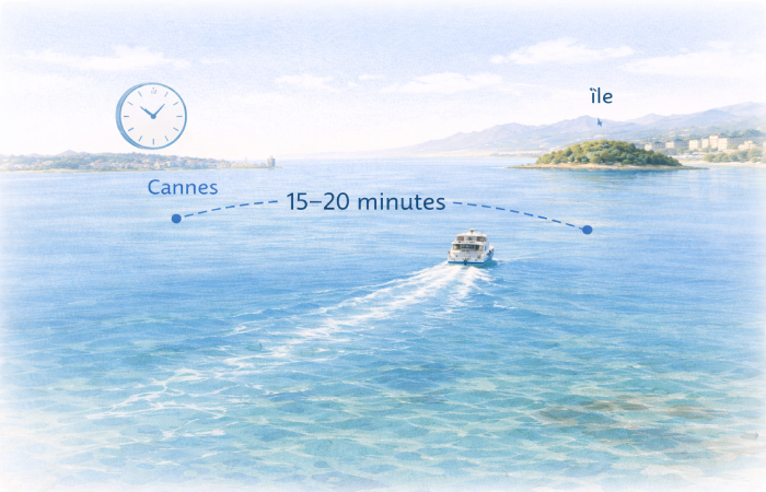 Traversée courte en bateau entre Cannes et ïles de lérins Cannes, durée rapide sur mer calme