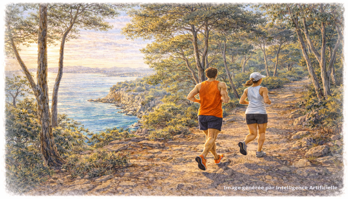 Trail running sur l’île Sainte-Marguerite, sentier forestier côtier et criques sauvages face à la Méditerranée