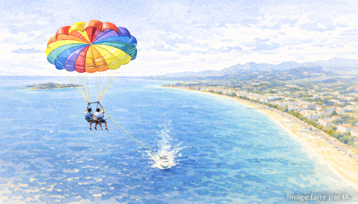 Parachute ascensionnel au-dessus de la baie.