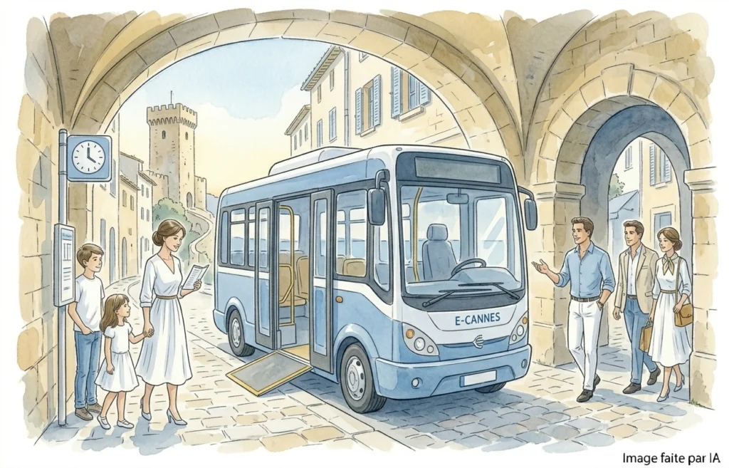 Le bus electrique de la ville de Cannes dessert le Suquet