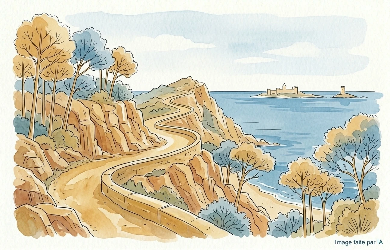 Route côtière avec vue mer près des paysages incontournables autour de Cannes