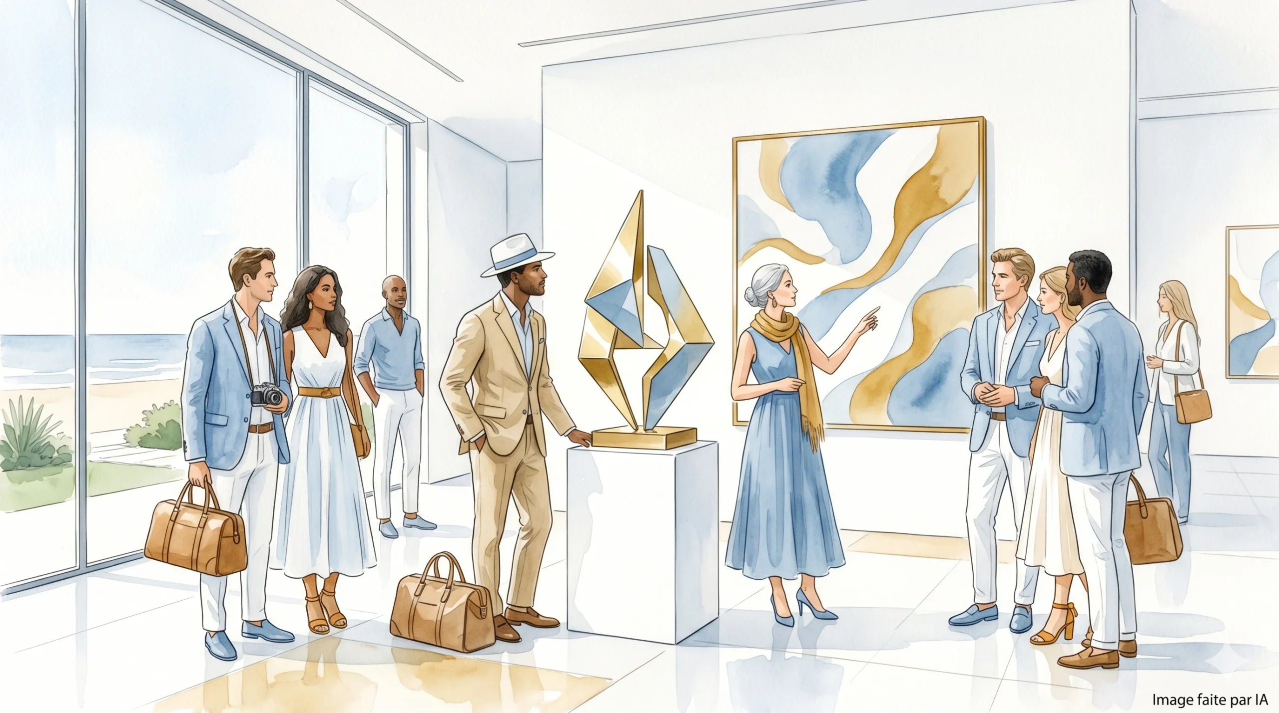 Visiteurs dans une galerie d'art contemporain au bord de mer, activité culturelle à faire à Cannes en 3 jours