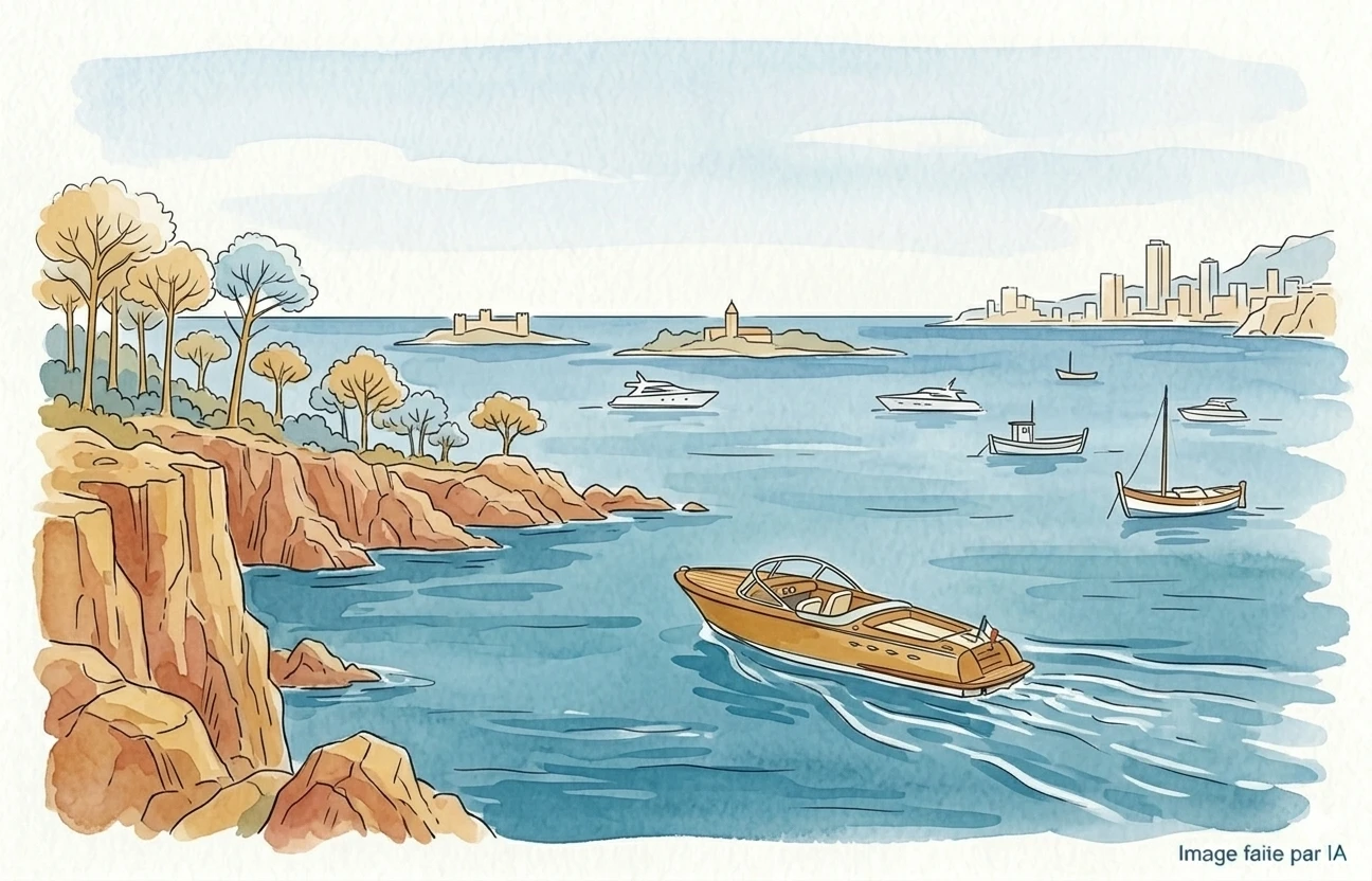 Bateaux naviguant près des îles de Lérins face à la baie de Cannes