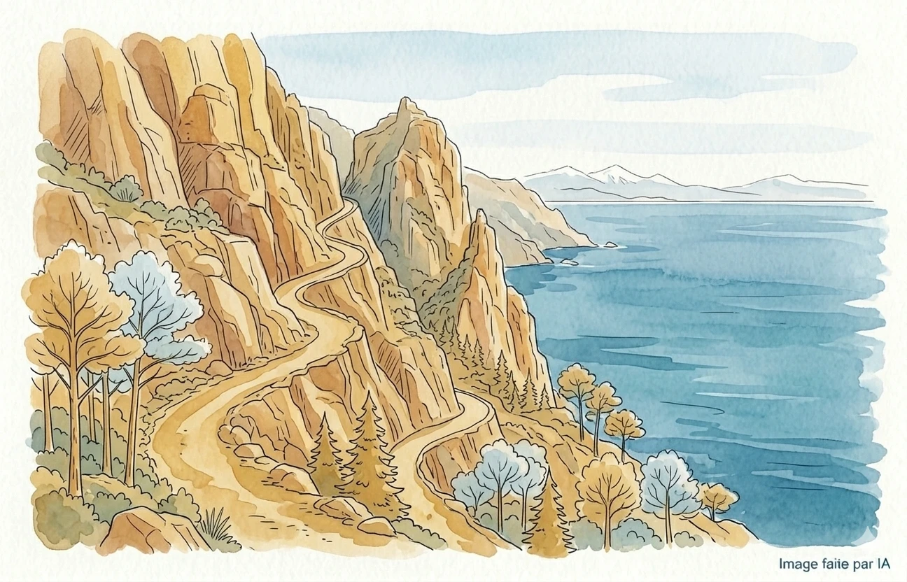 Route panoramique longeant les falaises près des paysages à visiter autour de Cannes