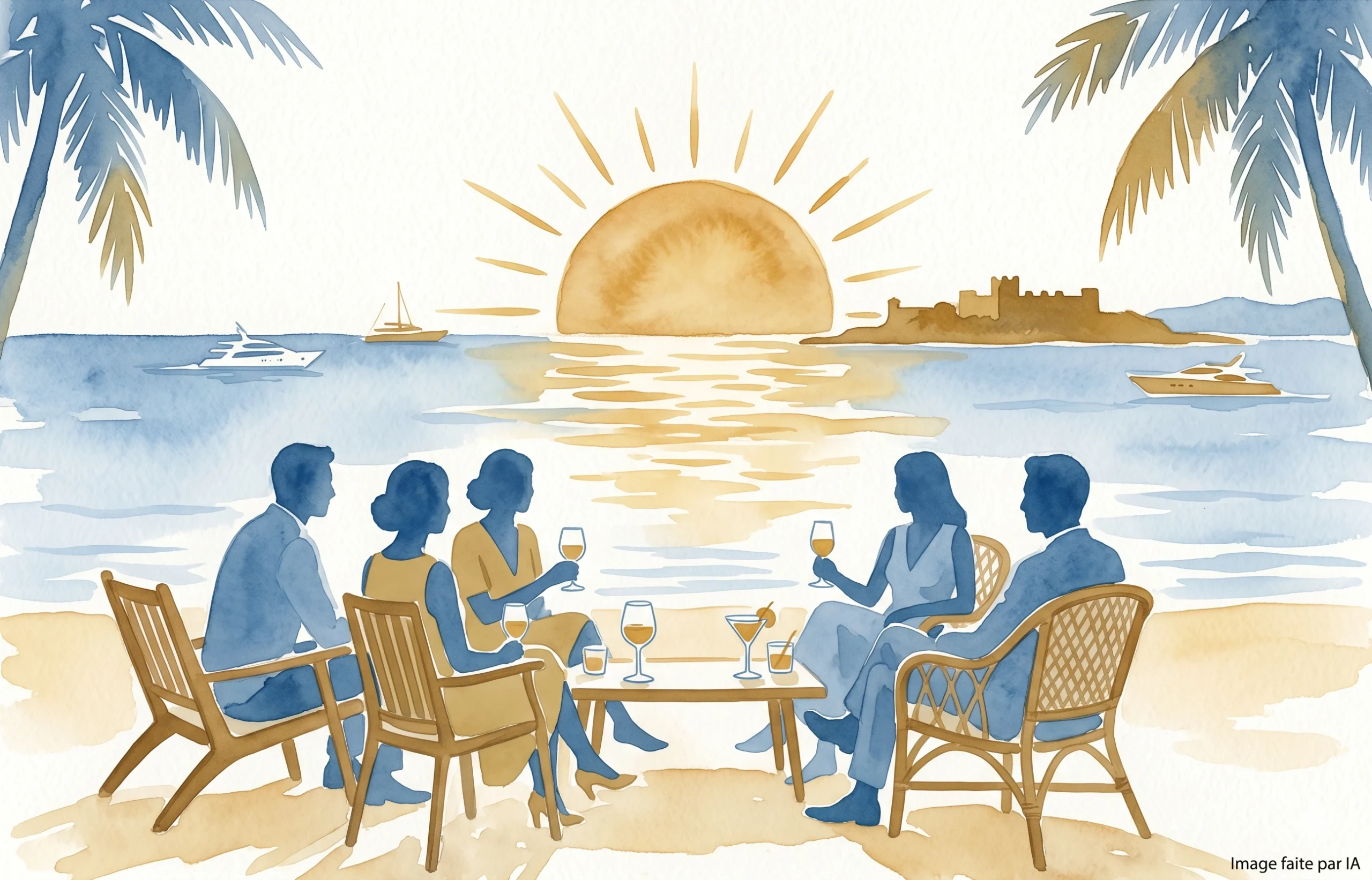 Coucher de soleil sur l'île Sainte-Marguerite depuis une plage privée, incontournable Cannes en 3 jours