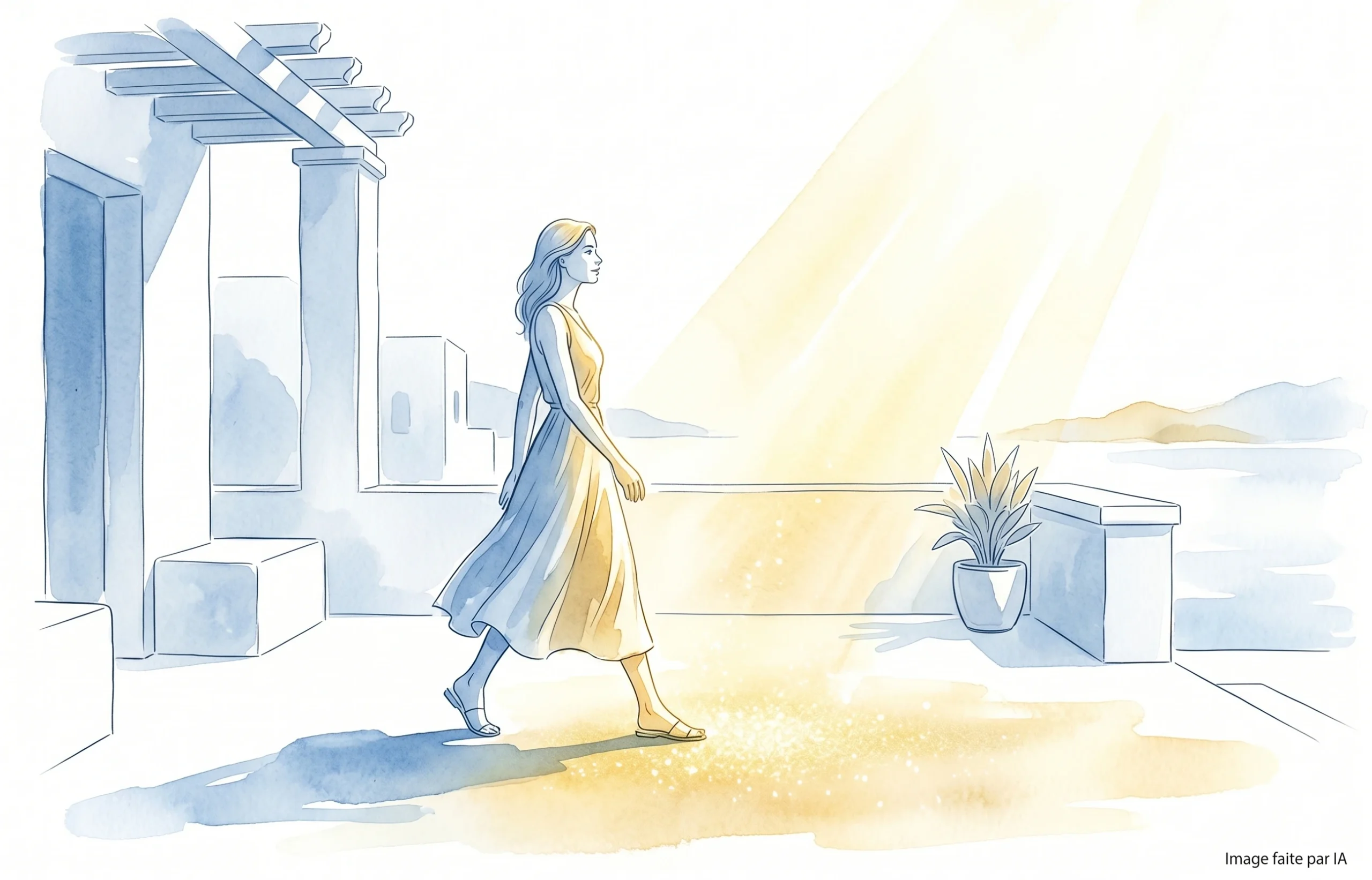 Femme marchant vers la lumière pendant le Cannes Lions International Festival avec vue sur la mer