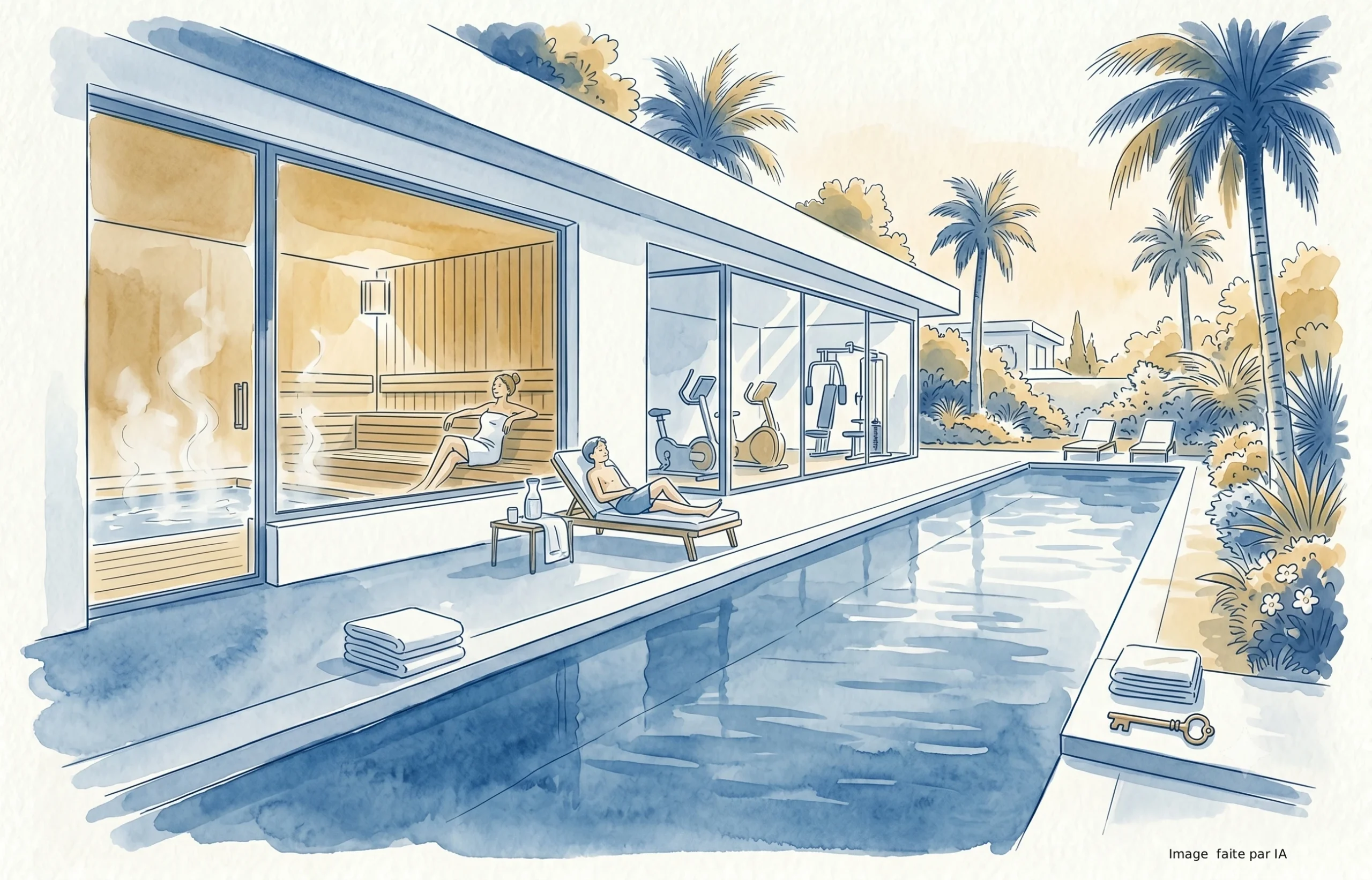 Piscine privée, sauna et salle de sport en plein air, location maison de vacances à Cannes