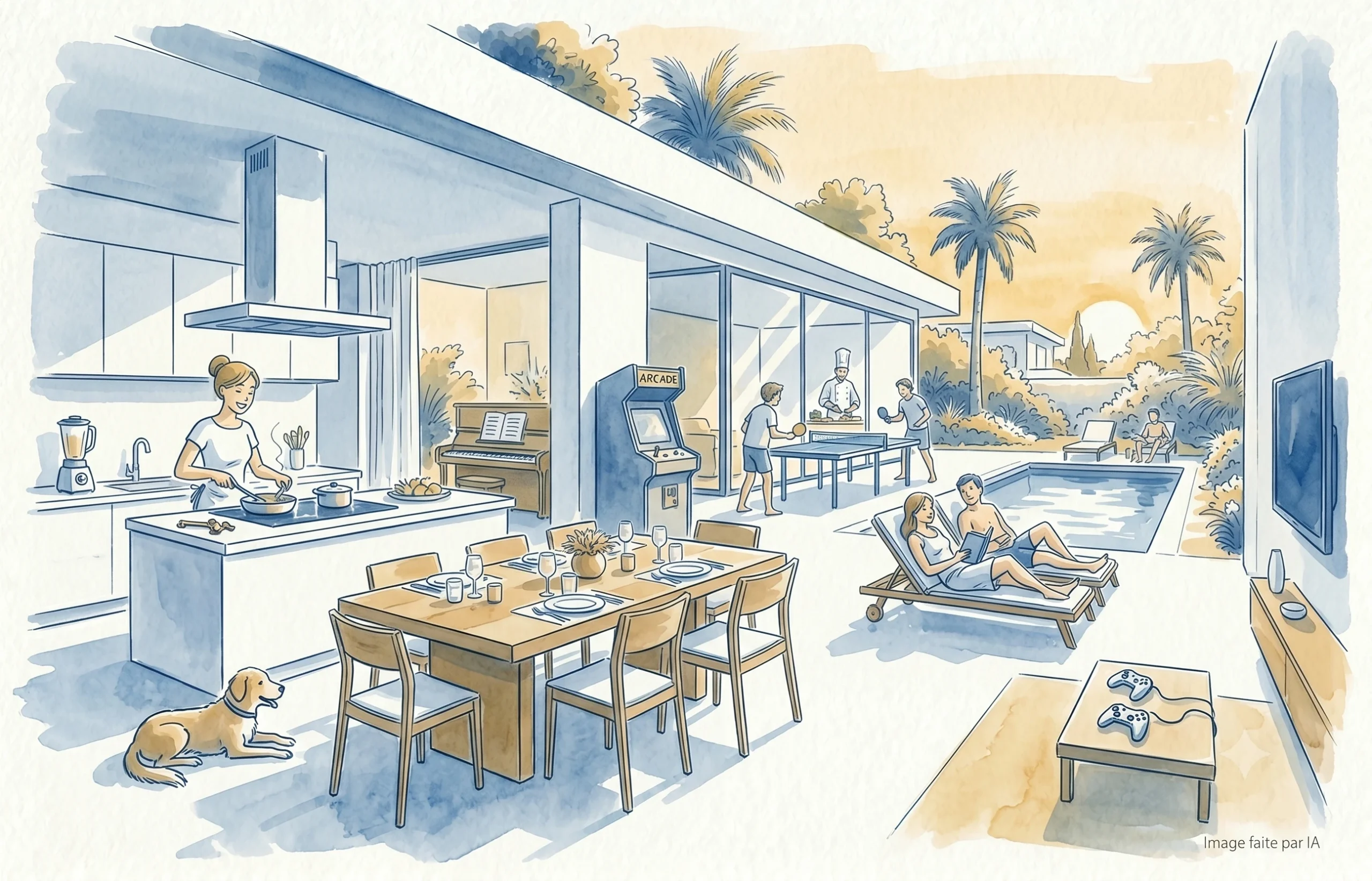 Cuisine, piscine et jeux animent cette villa à louer à Cannes, en famille
