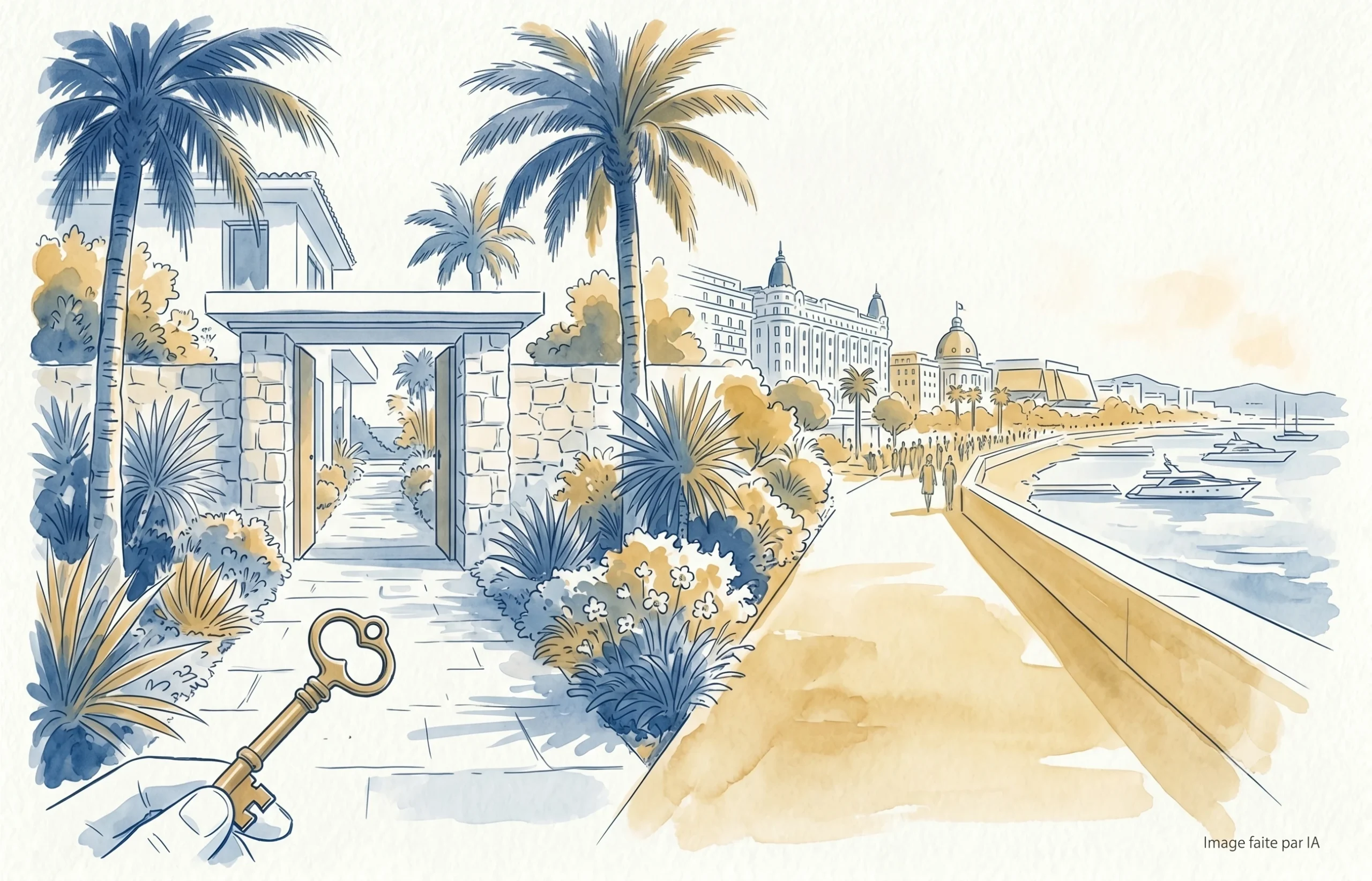 Portail privé avec clé, vue sur la Croisette, location maison de vacances à Cannes