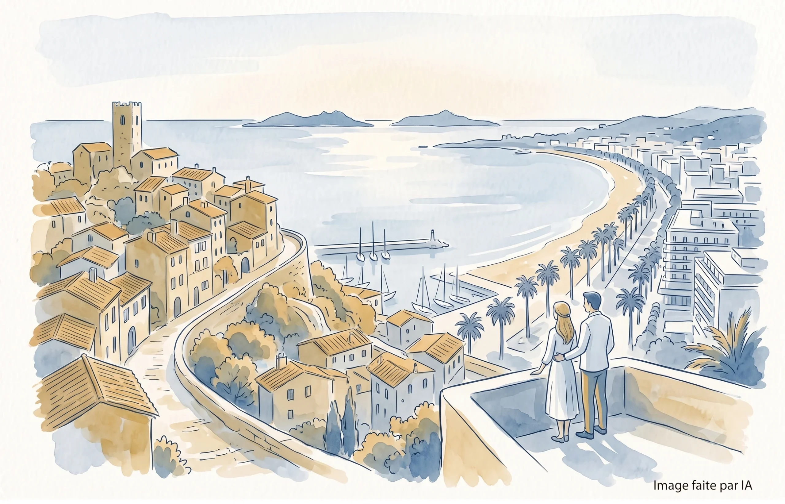 Vue panoramique de Cannes, entre Suquet et Croisette, idéale pour une promenade à Cannes.