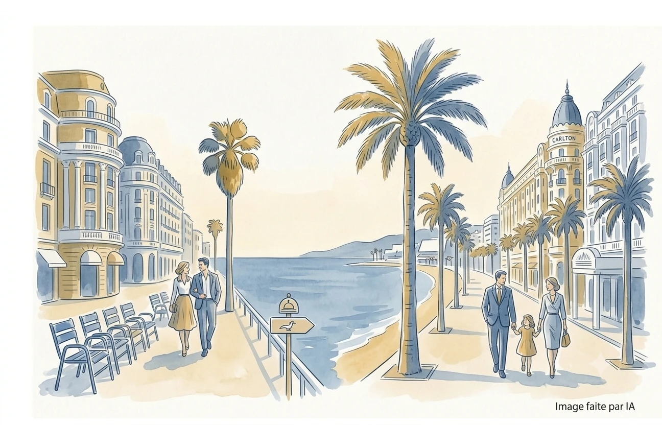 Comparaison minimaliste de la promenade des anglais à Nice et de la Croisette