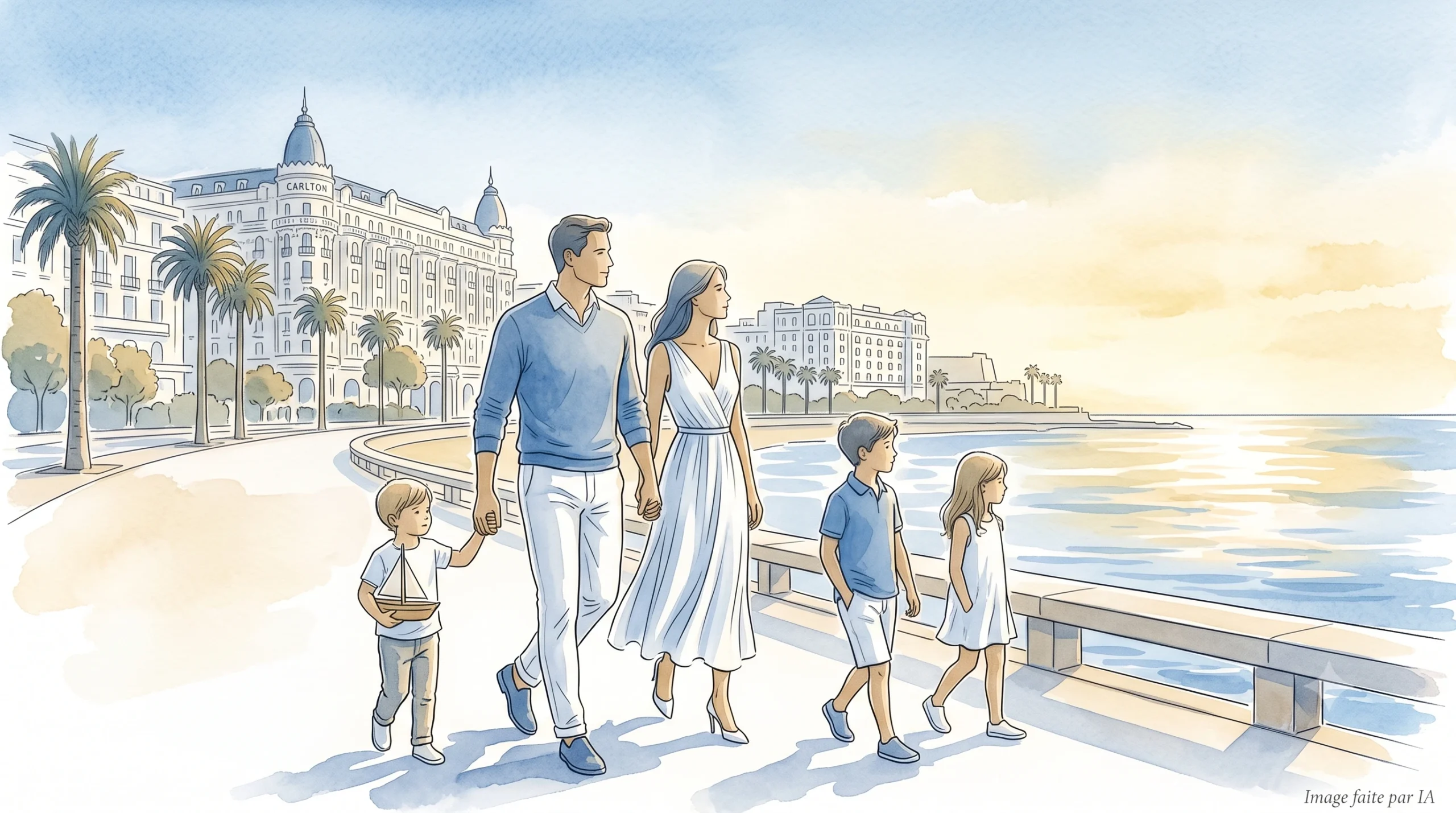 La promenade de la Croisette à Cannes au lever du soleil, une étape clé pour visiter Cannes en 1 jour.