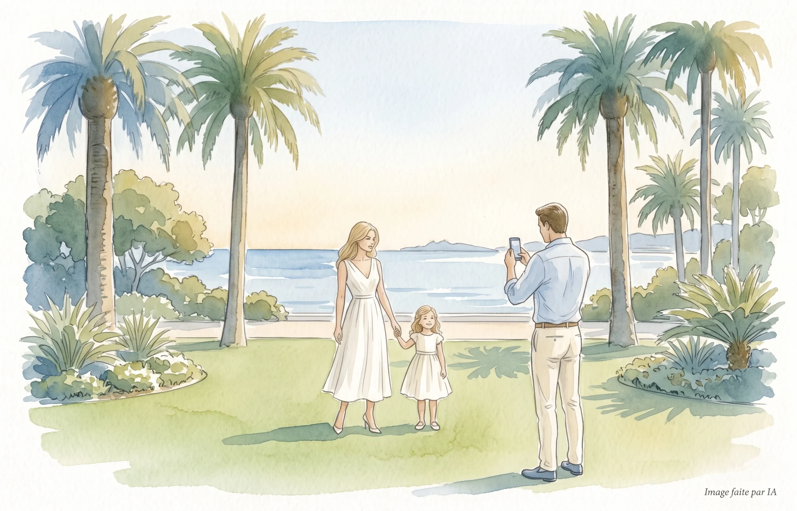 Séance photo en famille dans les jardins du Square Albert 1er, spot secret Instagram à Cannes