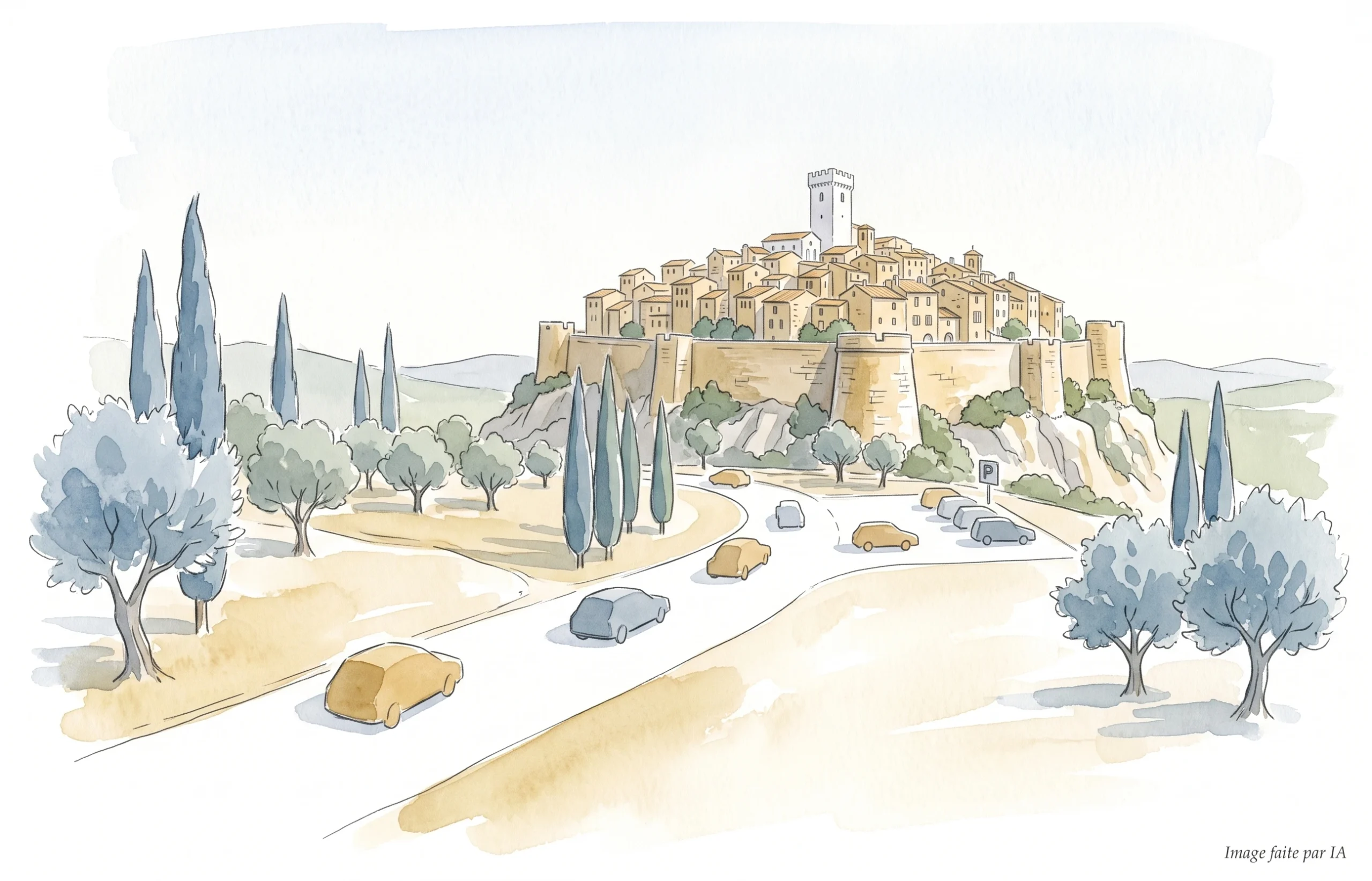 Plan d'accès et stationnement à l'extérieur des remparts de Saint-Paul-de-Vence.