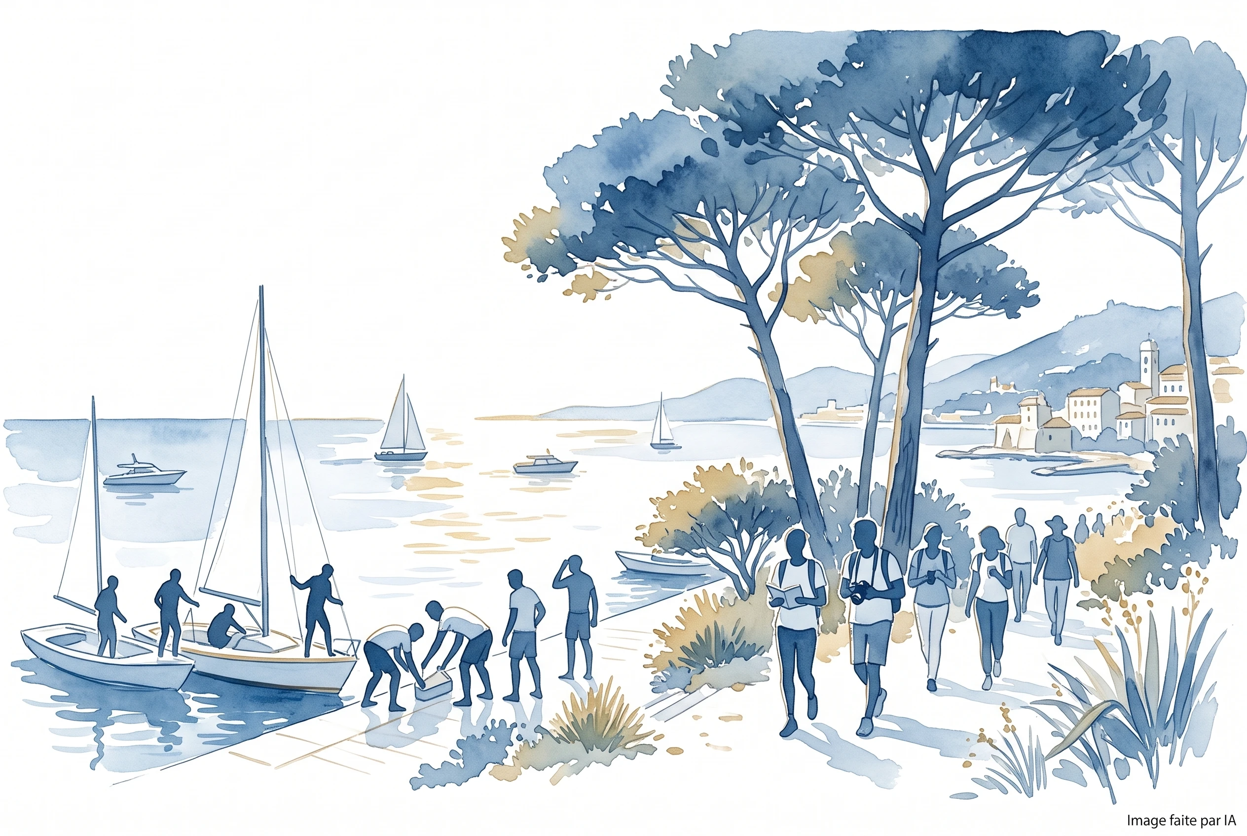 Des professionnels participent à des activités nautiques et pédestres en bord de mer et dans l'arrière-pays azuréen.